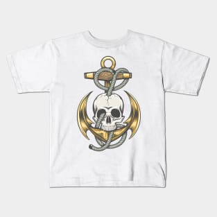 Colorful Tattoo of Skull and Anchor with ropes Kids T-Shirt